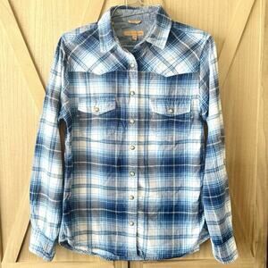 Jachs Girlfriend Bea Blue Plaid Snap Button Up Long Sleeve Shirt Women’s XS